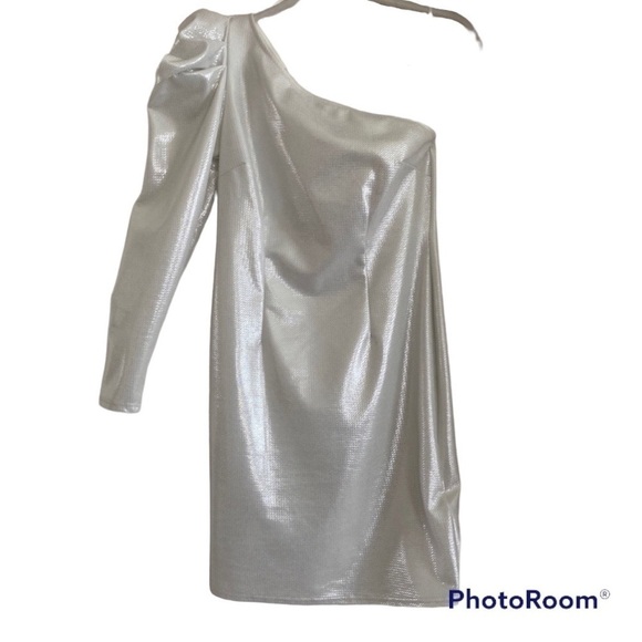 Venus White One Sleeve Stretch One Shoulder Cocktail Party Formal Mini Dress S - Picture 1 of 6